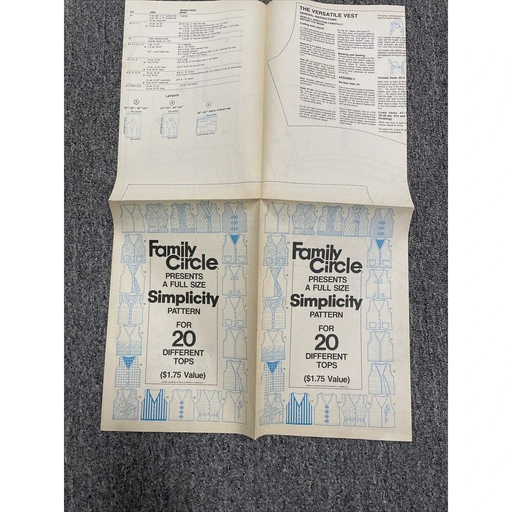 Family CIrcle SImplicity Full SIze Pattern 20 DIfferent Tops Uncut 1981